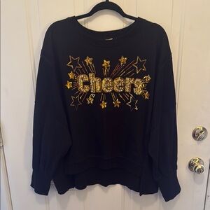 Fantastic Fawn Black Oversized Sweatshirt with Gold Cheers Design